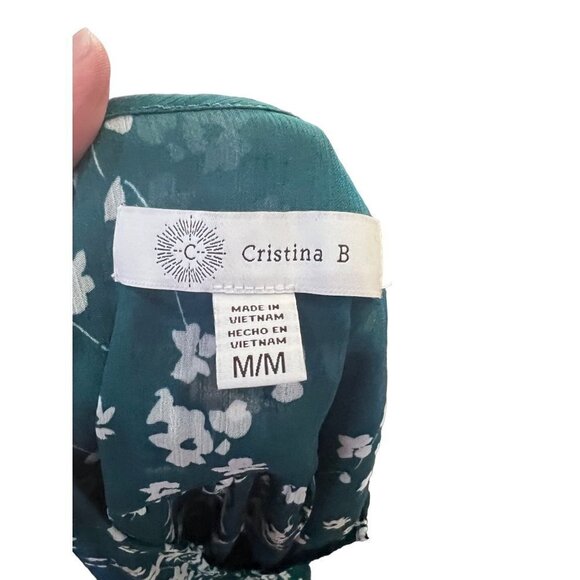 Christina B blouse size medium, a hunter green with flowers white flowers - Picture 6 of 6